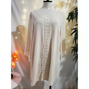 ASTR Boho Chic Ivory Crochet Lace Trim Tunic Shift Dress Womens Size L Flowy